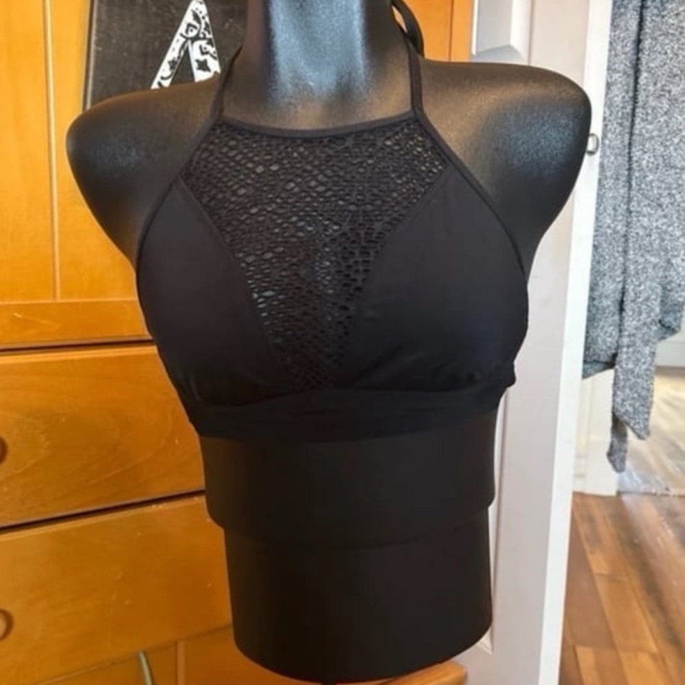 Mossimo Black Halter Bikini Top Lace High Neck Tie Back Small
